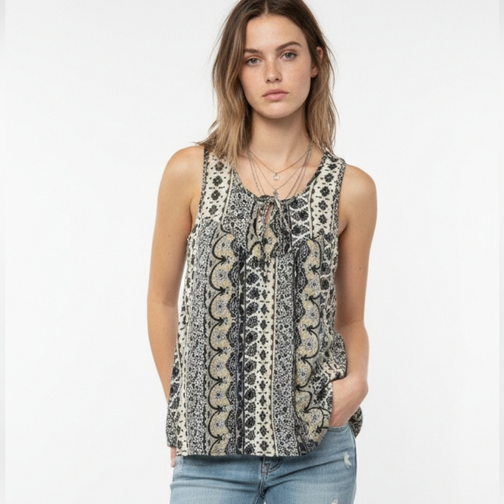 Sun & Shadow Tank Top Boho Festival Hippie Black Gray Lace M